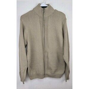 Oscar De La Renta - Full Zip Mock Neck Knit Sweater Jacket - Mens - Sz M - Tan